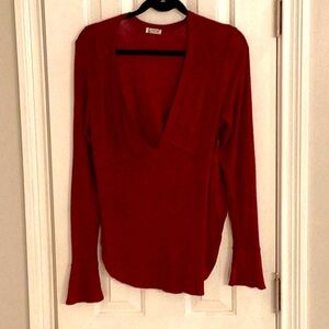 Free People Deep Wine V-Neck Top w/ Split Sides